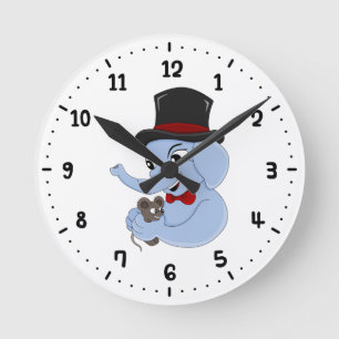 Mignon garçon éléphant dessin animé horloge ronde