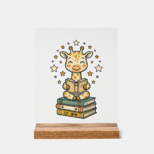 Mignon Girafe Lecteur de Livres Chemise Vintage De