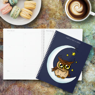 Mignon Hibou Brun Croissant Étoiles Bleu