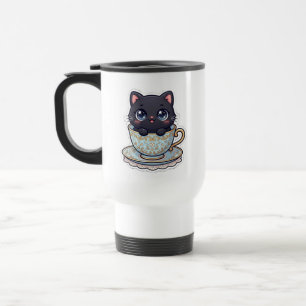 Mignon Kawaii Chat Noir Vintage Tasse Isolée