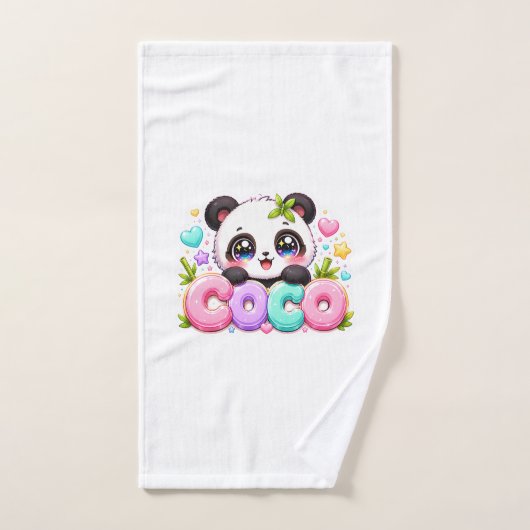 Mignon Kawaii Coco Panda Nom Pastel Rose Étincelan (Serviette à main)