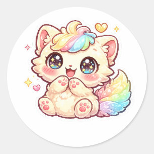 Mignon Kitten Arc-en-Ciel Kawaii Autocollant Chat 