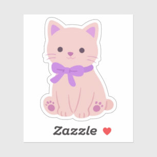 Mignon Kitten Rose Kawaii avec Autocollant Nœud Vi