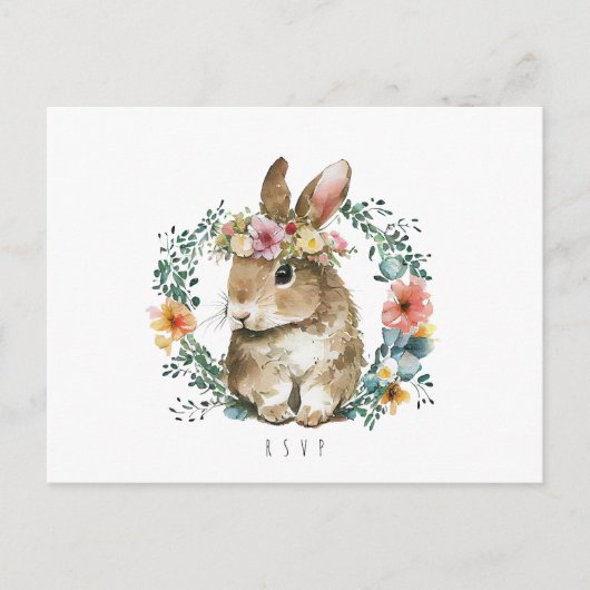 mignon lapin baby shower floral rsvp carte postale (Devant)