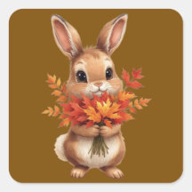 ​ mignon lapin d'automne avec Sticker de fleurs d'