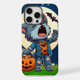 Mignon monstre loup-garou hurlant avec citrouille