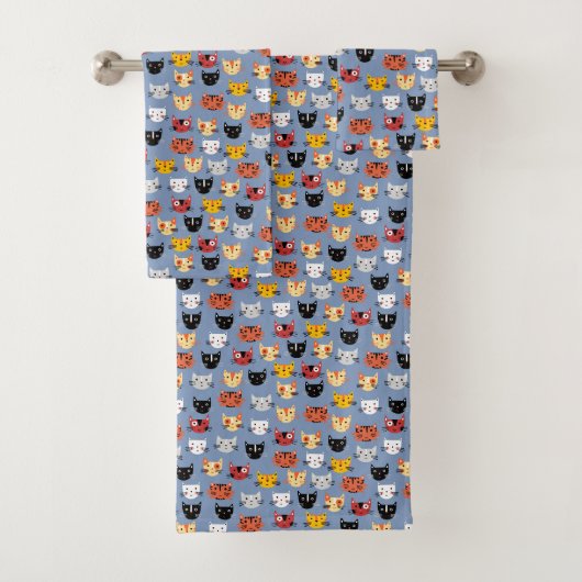 Mignon motif de visages de chatons drôles bleu (En situation)
