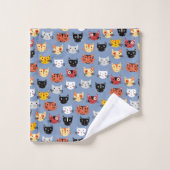 Mignon motif de visages de chatons drôles bleu (Gant de toilette)