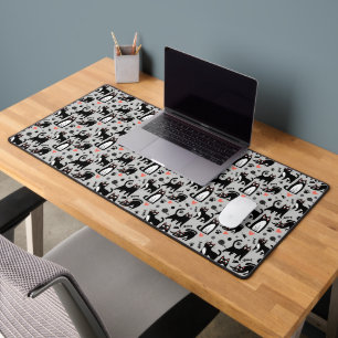 Mignon motif sans couture de chat noir sur fond gr