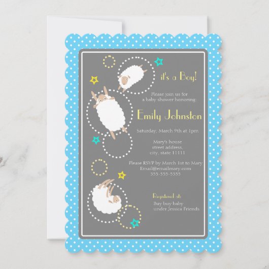 mignon mouton garçon baby shower invitation (Devant)