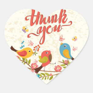 mignon oiseaux merci autocollants de coeur