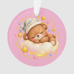 Mignon ours en peluche endormi Ornement rose brill