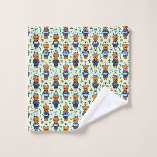 Mignon Ours Marin ⚓🐻 Style Bébé Rayures de la Mar (Gant de toilette)