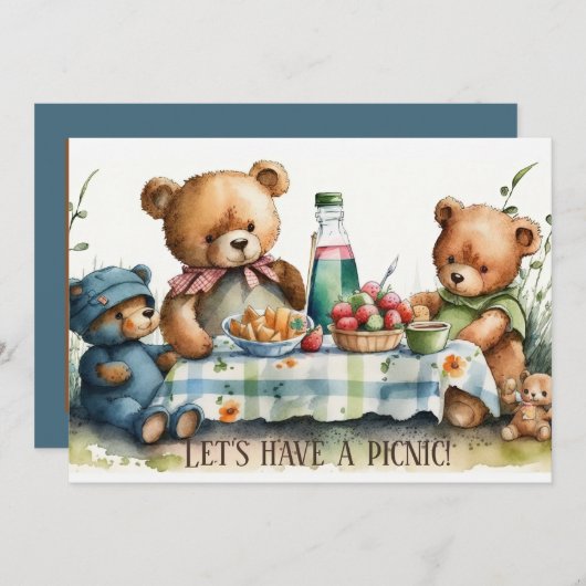 mignon ours pique-nique ajouter une invitation tex (Devant / Derrière)