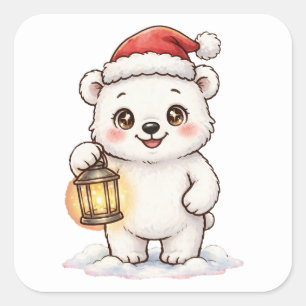 Mignon ours polaire Père Noël Lanterne Autocollant