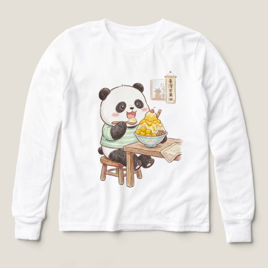 Mignon panda mangeant de la glace râpée de mangue (Motif recto)