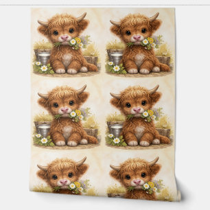 Mignon papier peint à motif bébé vache des Highlan