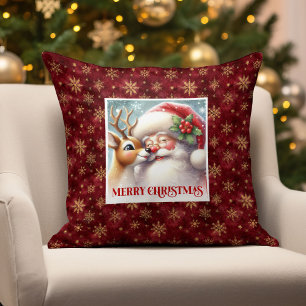 Mignon Père Noël Rudolph Housse de Coussin pour la