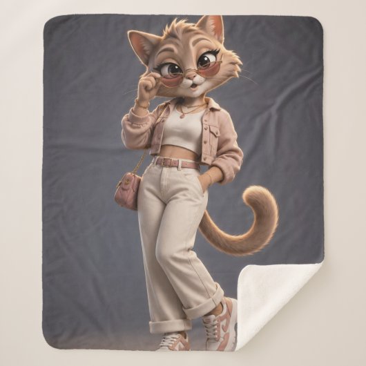 Mignon Plaid en Molleton de Chat Animé 3D pour Enf (Devant)