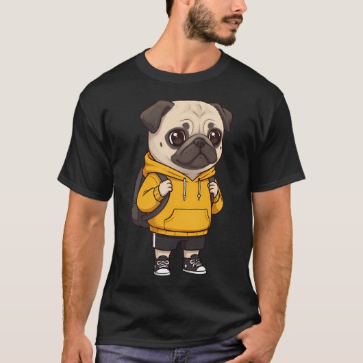 Mignon Pug à dos d'âne en sweat jaune (Devant)