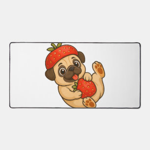 Mignon pug avec dessin animé de fraises doux fruit
