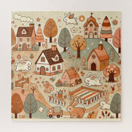 mignon puzzle village lapin. (Vertical)
