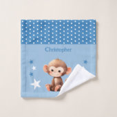 Mignon singe ajouter nom pois étoiles bleu (Gant de toilette)