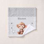 Mignon singe ajouter nom pois étoiles gris (Gant de toilette)