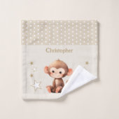 Mignon singe ajouter nom pois étoiles marron (Gant de toilette)