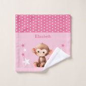 Mignon singe ajouter nom pois étoiles rose (Gant de toilette)