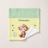 Mignon singe ajouter nom pois étoiles vert (Gant de toilette)