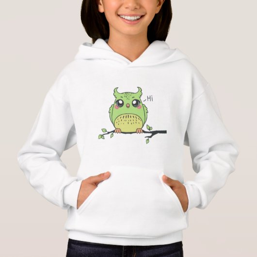 Mignon sweat à capuche Fille Hibou Vert - Forêt Fa (Devant)
