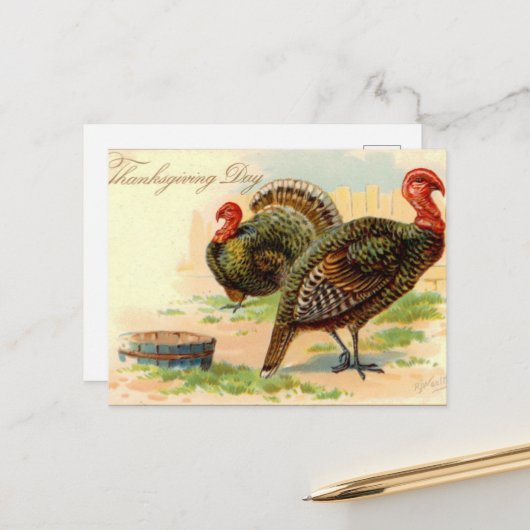 mignon Thanksgiving Holiday dinde vintage Carte po (Devant/Arrière en situation)