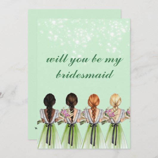 mignon vert tu seras ma femme d'honneur Invitation (Devant / Derrière)