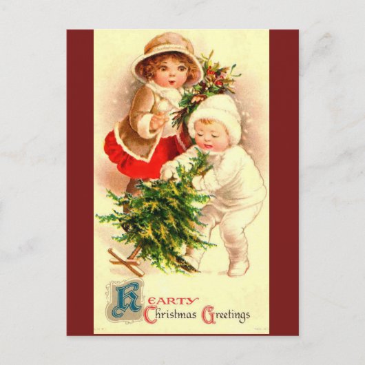 Mignon Vintage Noël Enfants Image sur carte postal (Devant)
