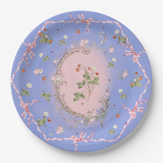 Mignonette Aardbeien Frans Blauw Groot Bord (Voorkant)