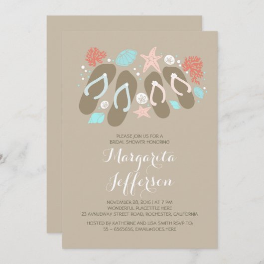 mignonette tongs plage nuptiale invitations (Devant / Derrière)