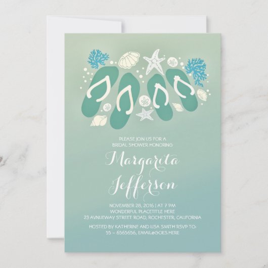 mignonette tongs plage nuptiale invitations (Devant)