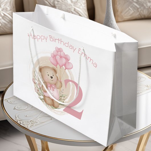 Mignonne 2e Anniversaire Sac Cadeau Ours Rose Pour