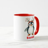 Mignonne Antlers Penguin Fête Café Mug (Devant droit)
