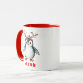 Mignonne Antlers Penguin Fête Café Mug (Devant gauche)
