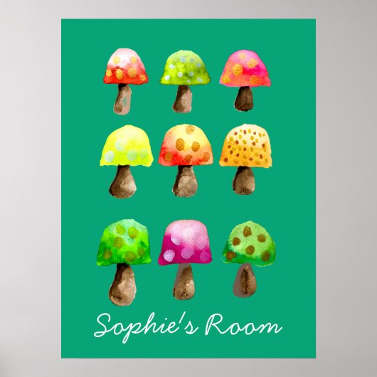 Mignonne aquarelle champignons poster de chambre f (Devant)