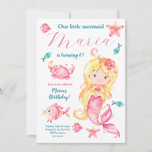 Mignonne Blonde Mermaid Anniversaire Invitation