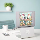 Mignonne Bunny Happy Eastter autocollant (Ordinateur portable sur le bureau)