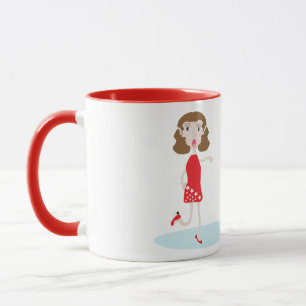 mignonne caricature femme et chatte tasse