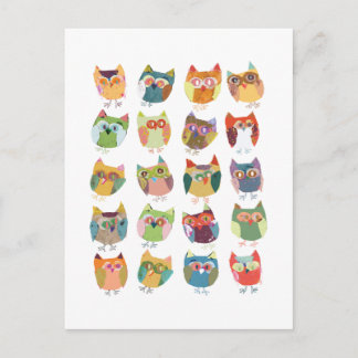 mignonne carte postale de hibou, chouettes colorée