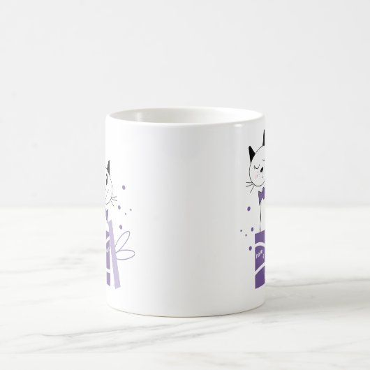 Mignonne Chat Noël Présente Mug (Violet) (Centre)