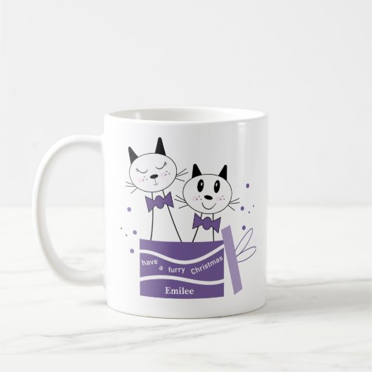 Mignonne Chat Noël Présente Mug (Violet) (Gauche)