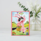 Mignonne chatte beignets fleurs rose carte postale (Debout devant)