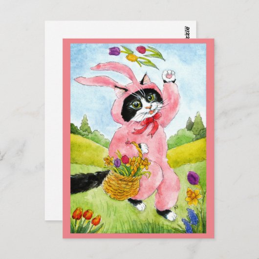 Mignonne chatte beignets fleurs rose carte postale (Devant / Derrière)
